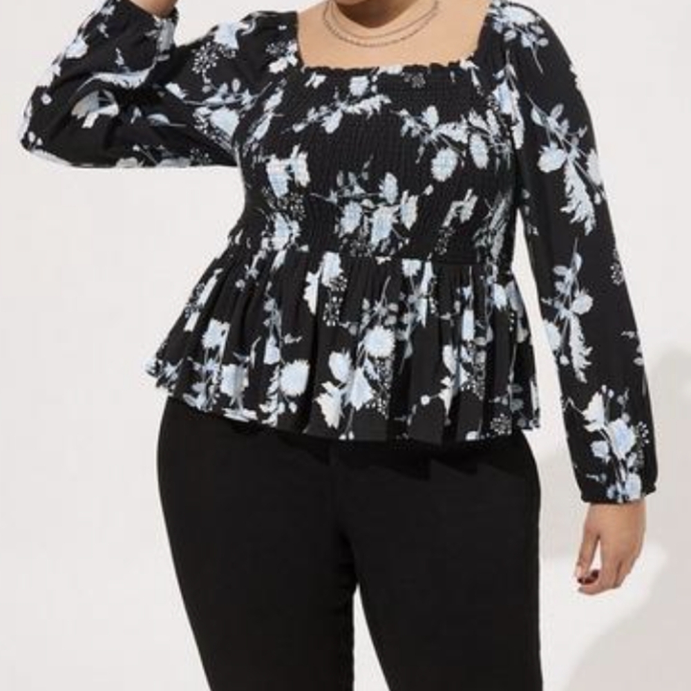 TORRID Smocked Long Puff Sleeve Floral Crop Blouse 5x/28 New